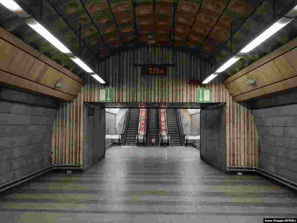 A Prague subway station in the center of the Czech capital. "When the highest degree of readiness is reached, closing the shelter is a matter of a few minutes," the Prague City Transport Company spokesperson told RFE/RL, before adding, "it is not possible to use the metro to hide in the event of a so-called sudden attack." 
