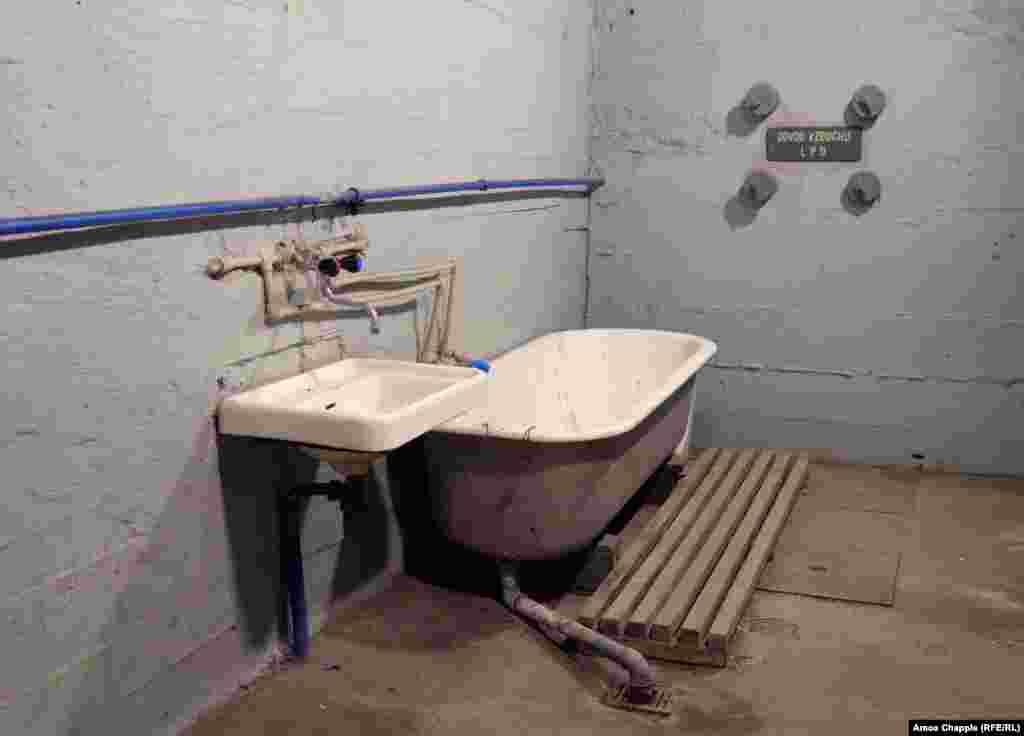 A bathtub and taps inside the Folimanka Shelter, an underground bunker in central Prague designed to house people in the event of a nuclear strike. As well as the OSM, Prague has space inside a separate network of functioning Cold War-era nuclear bunkers, such as the one seen here, capable of housing around 150,000 people for the same 72-hour period as the OSM. 