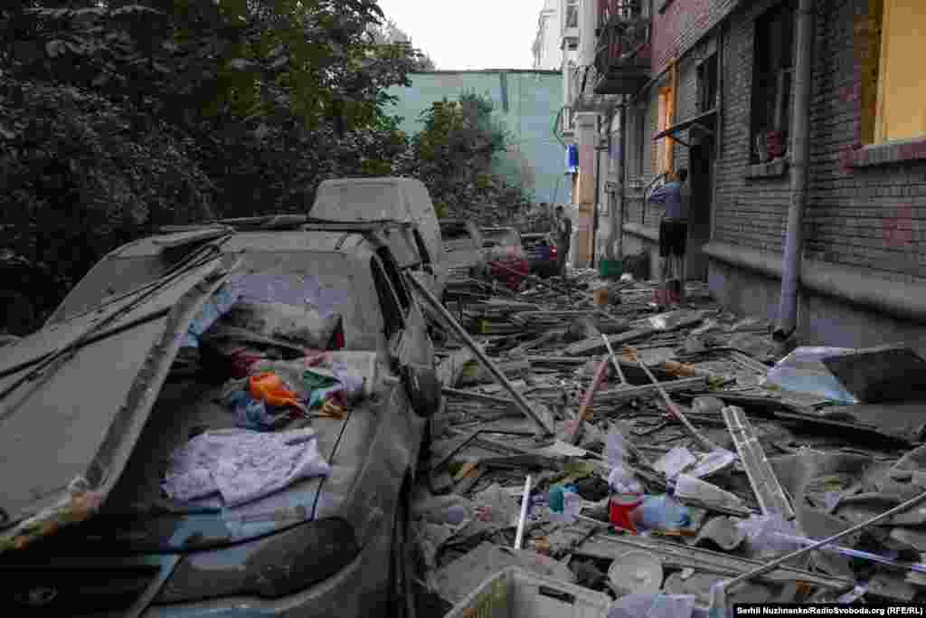 The Russian missile attack shattered windows, damaged cars, and spread debris across multiple neighborhoods.