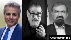 Mehrzad Boroujerdi (left) accused Iranian officials Ali Shamkhani (center) and Mohsen Rezaei of assassinating his father.