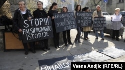 Protesters demonstrate against the possible rehabilitation of Draza Mihailovic in Belgrade earlier this year.