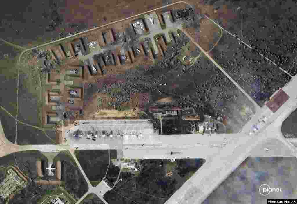 The August 10 satellite images show several large craters of similar size, indicating it was hit by multiple strikes.