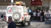 An ambulance arrives at a hospital in Beirut on September 17 after simultaneous pager explosions in Lebanon. 