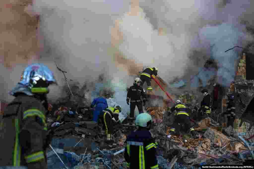 Rescuers searched the rubble of Kyiv apartment buildings for survivors of the August 28 Russian attack.