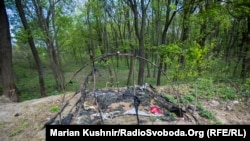 The remains of a Roma camp in Kyiv that was burned down by right-wing militants earlier this month.