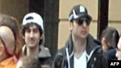 Closed-circuit video images of the suspected Boston bombers -- Dzhokhar Tsarnaev (left) and his brother Tamerlan -- shortly before the city's annual marathon was attacked. 