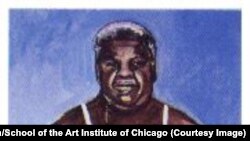 "Mirth & Girth" by David Nelson, a student of the School of the Art Institute of Chicago, depicted late Mayor Harold Washington dressed in women's underwear. (Click to see full painting)