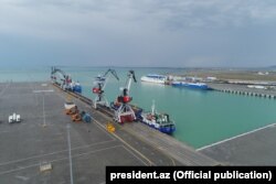 The Baku International Sea Trade Port Complex. The port is a strategic location for both the Middle Corridor and the North-South trade route. (file photo)