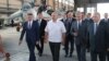 Belarus — Alexander Lukashenko (3rd from the left) during visit to Aircraft repair plant in Vorša (Orsha), 11jul2018