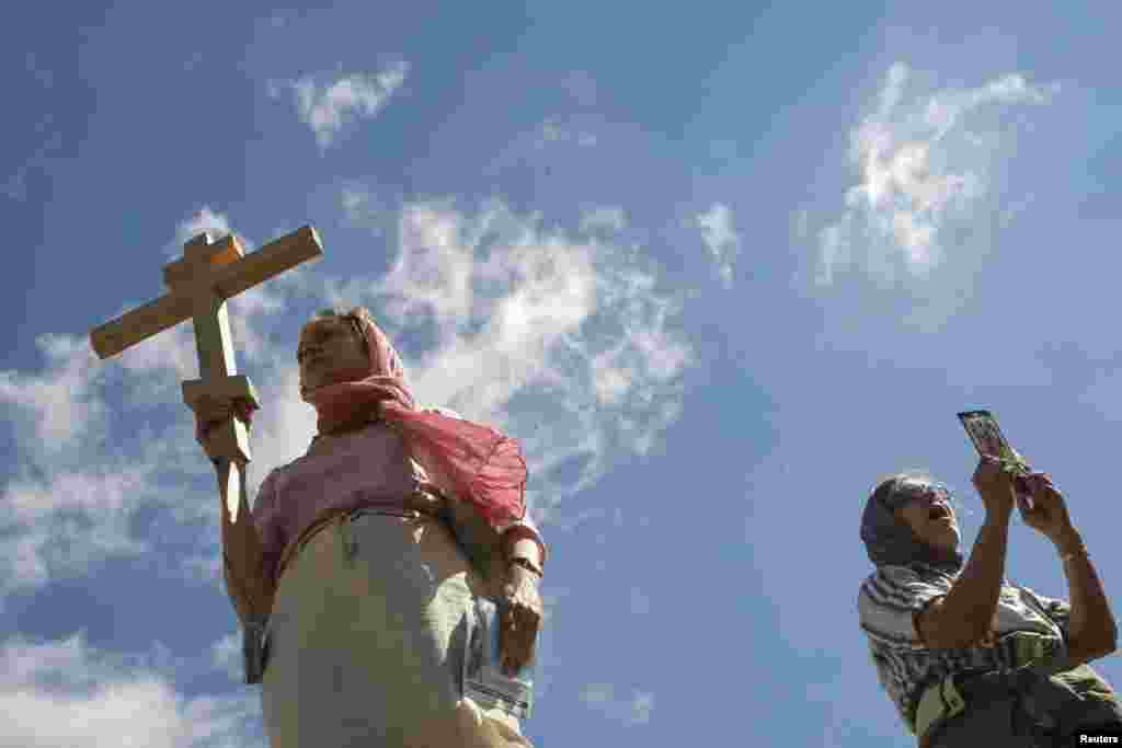 Orthodox Christian activists turned out to protest against the gay-pride parade. 
