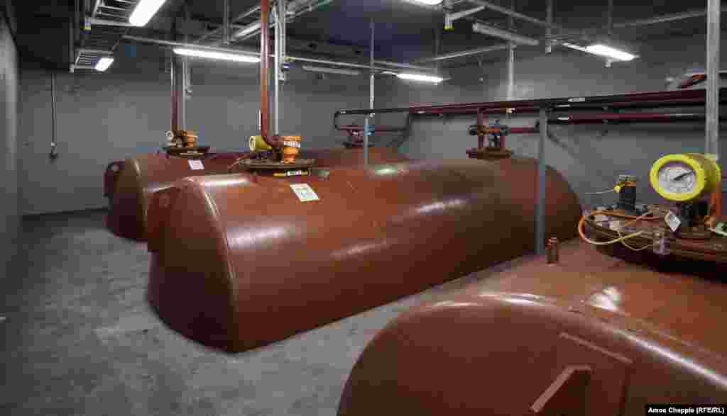 Tanks that supply diesel to ventilation systems and electricity-producing generators inside an OSM shelter. No food is kept within the OSM. Filip says, “the expectation is that people coming down here in an emergency would bring their own things to eat.” 